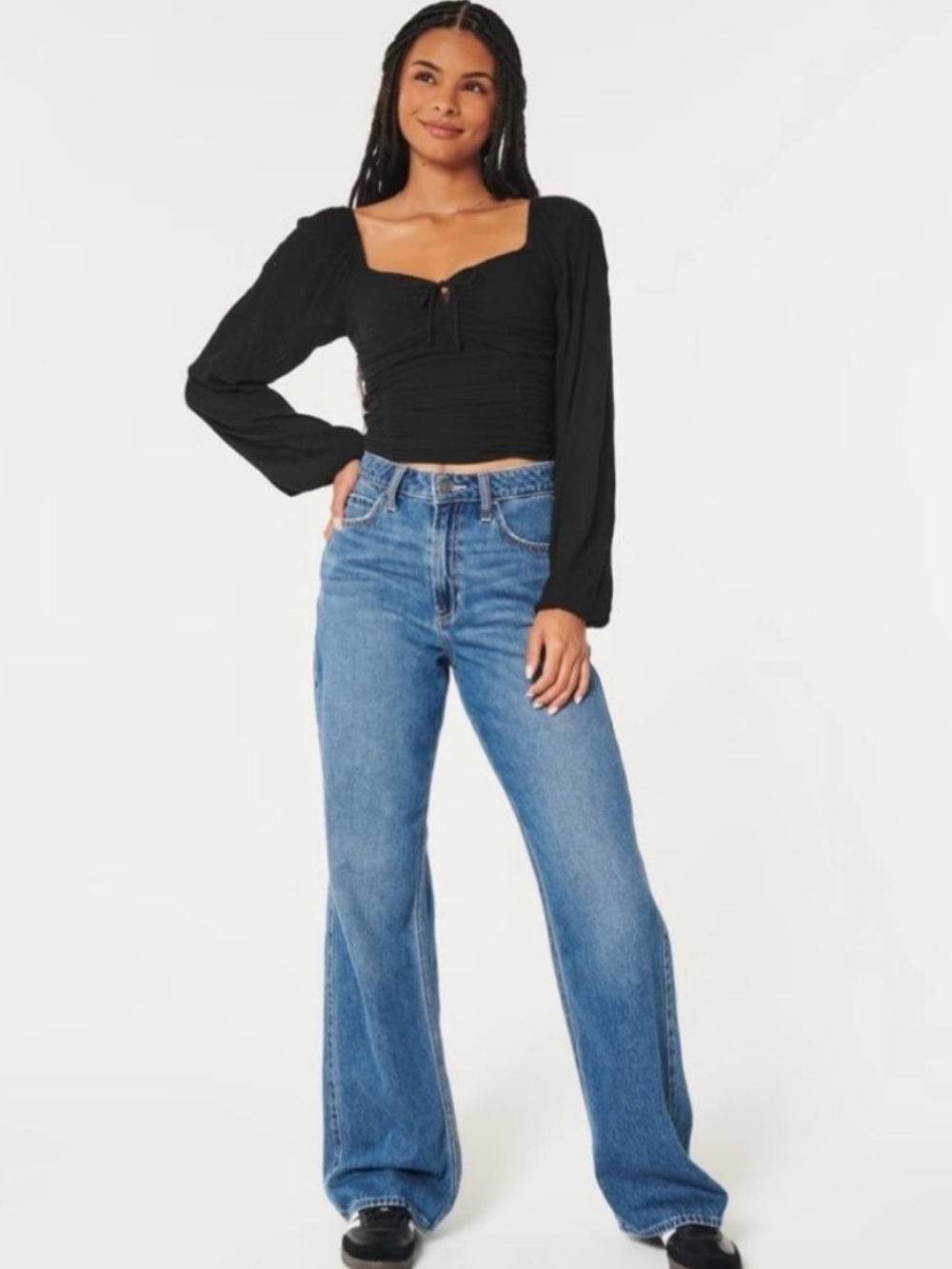 Hollister Black Long-Sleeve Puff Crop Top Size Medium